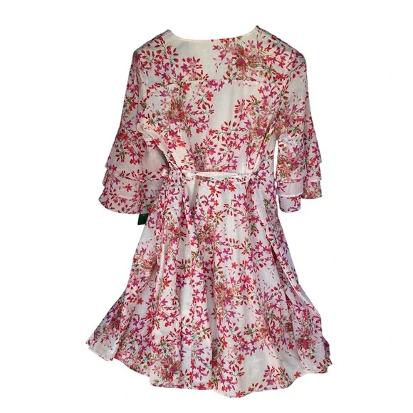 Calvin Klein Wrap Dress W 12 Floral Ruffle/Tear Sleeve Brunch Coquette Derby Tea - Picture 3 of 11